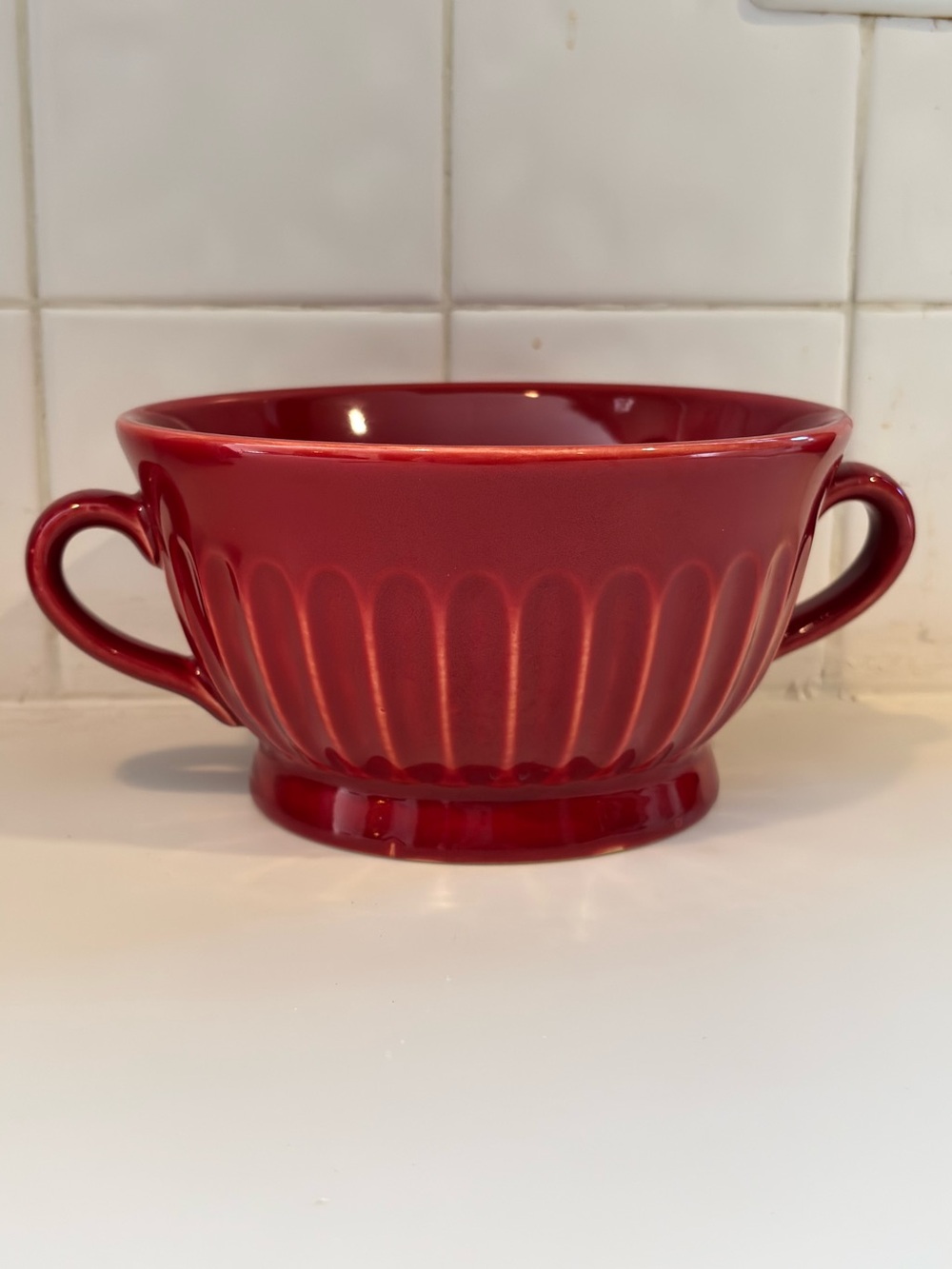 Red Stoneware Large Soup Crock Double Handle Bowl - 6 available price per bowl